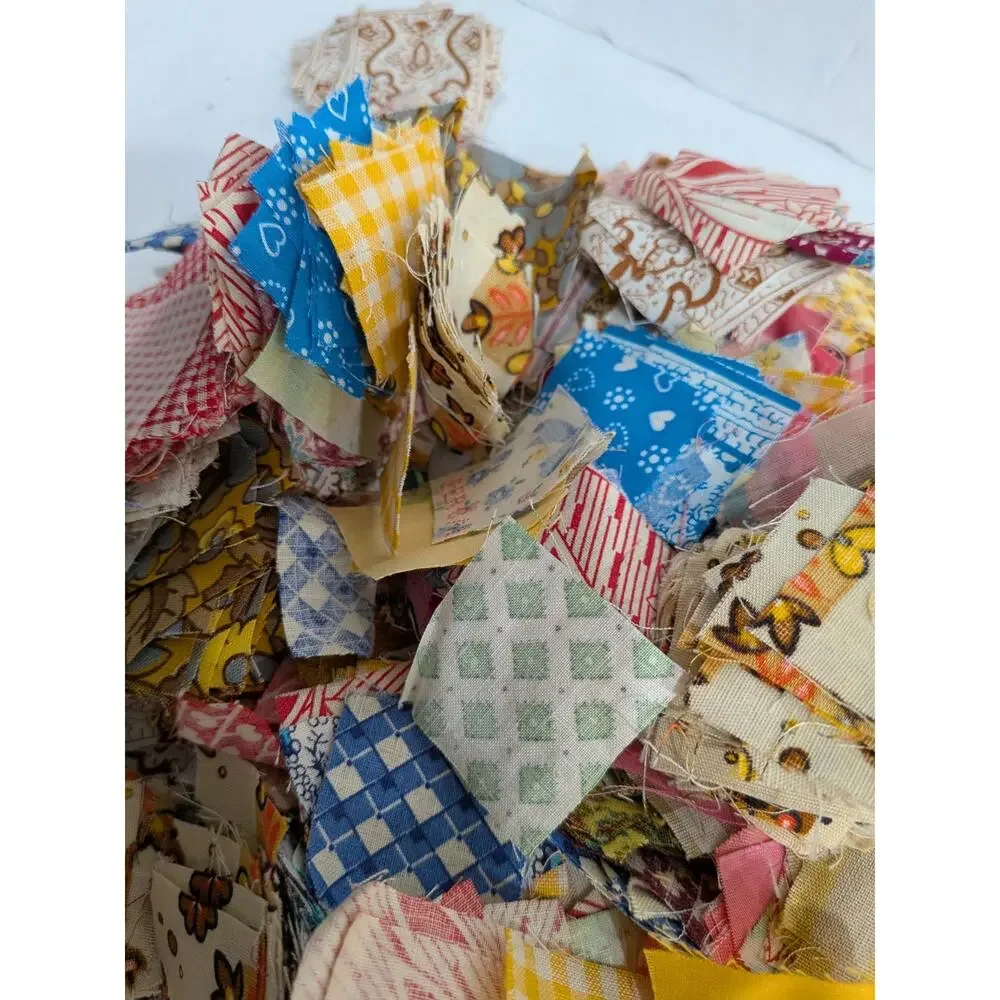 Huge Lot of Vintage Quilt Squares Fabric Quilting Gingham Calico Floral 11.2 Oz